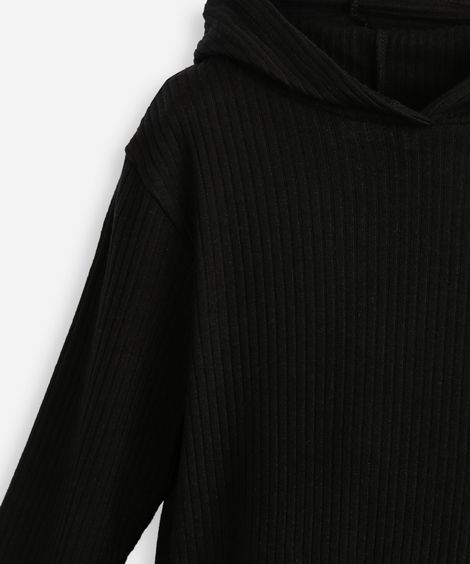 conjunto infantil longo de viscose canelado com capuz preto