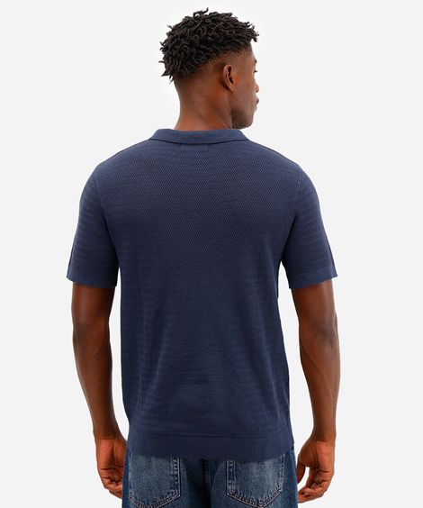polo masculina de tricot manga curta azul