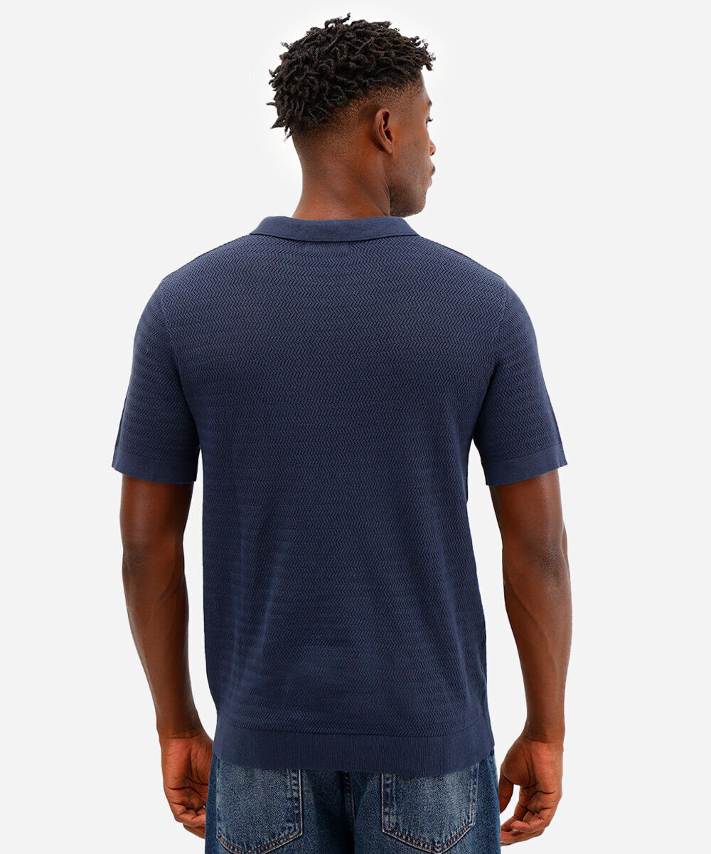 polo masculina de tricot manga curta azul