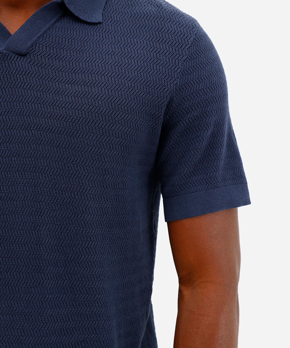 polo masculina de tricot manga curta azul
