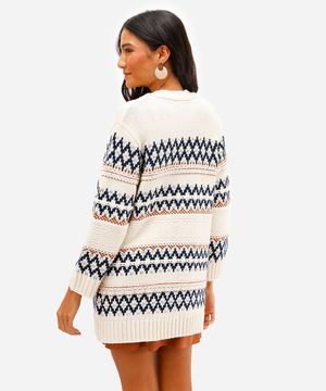 cardigan feminino de tricot texturizado estampado bege