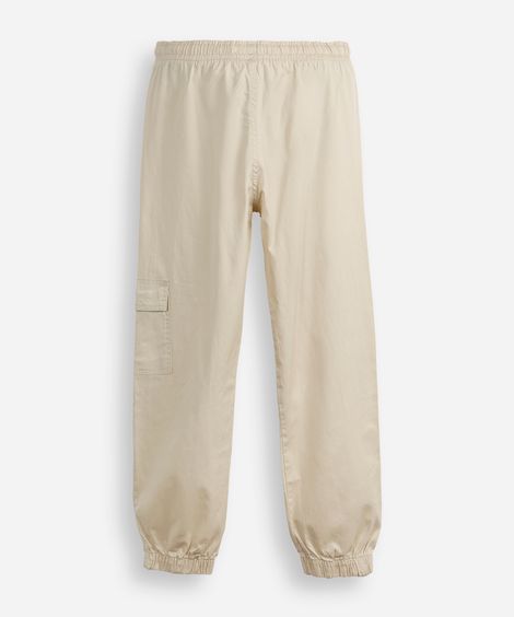 calça jogger juvenil de sarja com bolso cargo bege