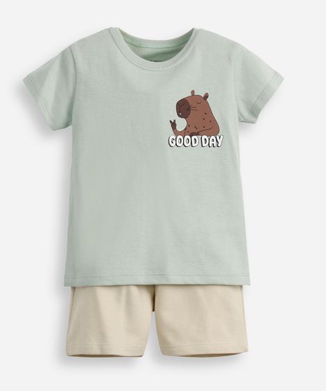 conjunto curto infantil de algodão capivara verde