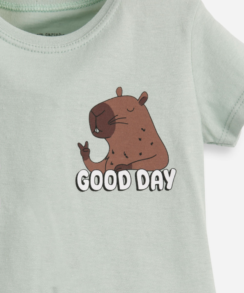 conjunto curto infantil de algodão capivara verde