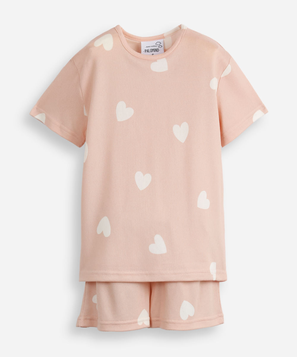pijama curto infantil coração rosa