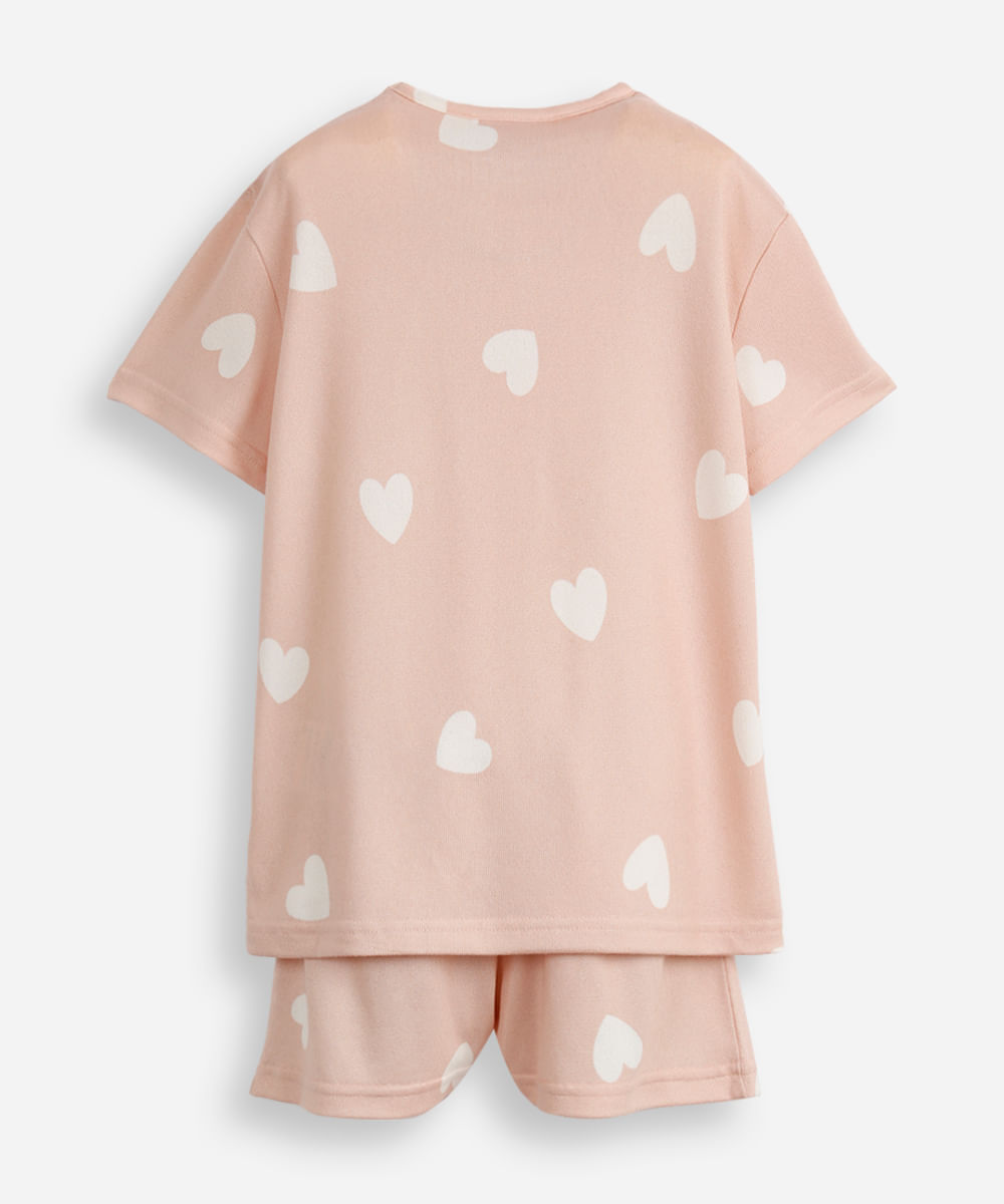 pijama curto infantil coração rosa