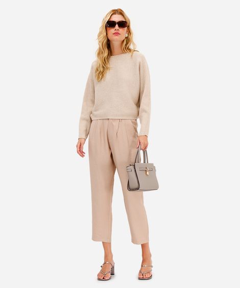 calça de alfaiataria feminina cós elástico bege