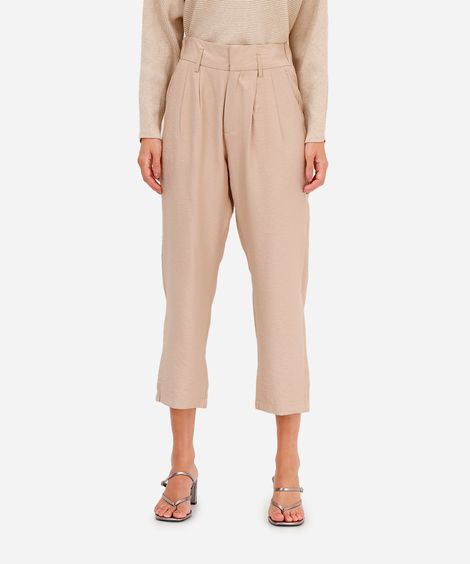 calça de alfaiataria feminina cós elástico bege