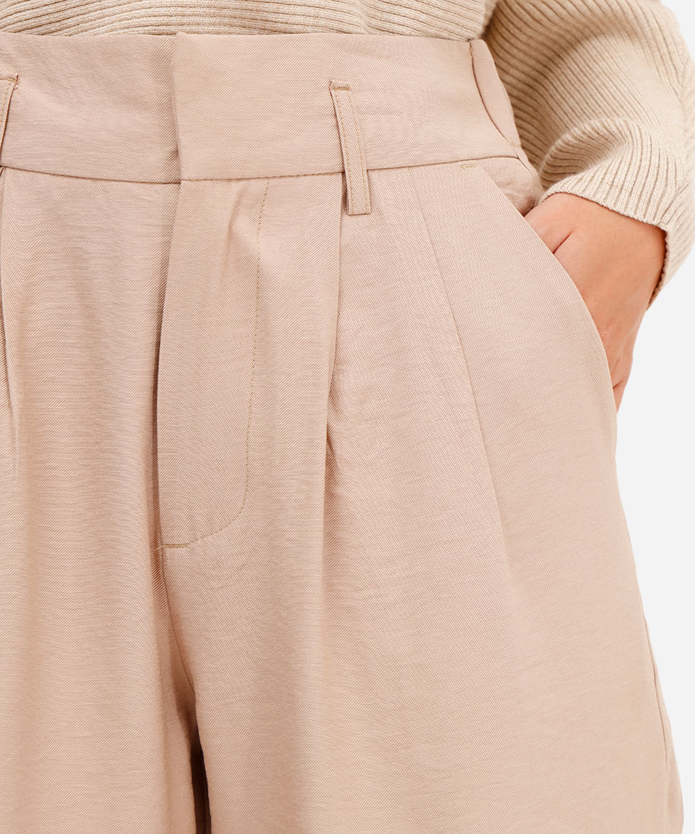 calça de alfaiataria feminina cós elástico bege