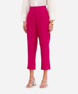 calça de alfaiataria feminina cós elástico rosa