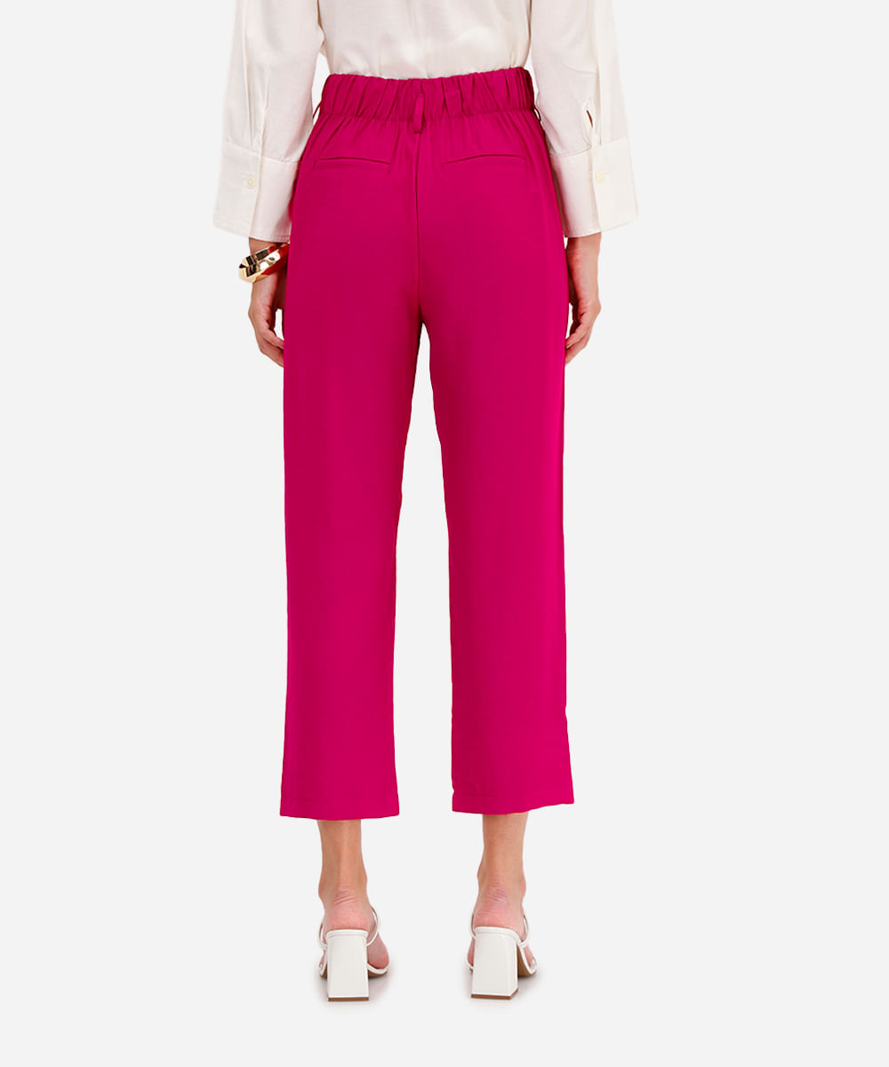 calça de alfaiataria feminina cós elástico rosa