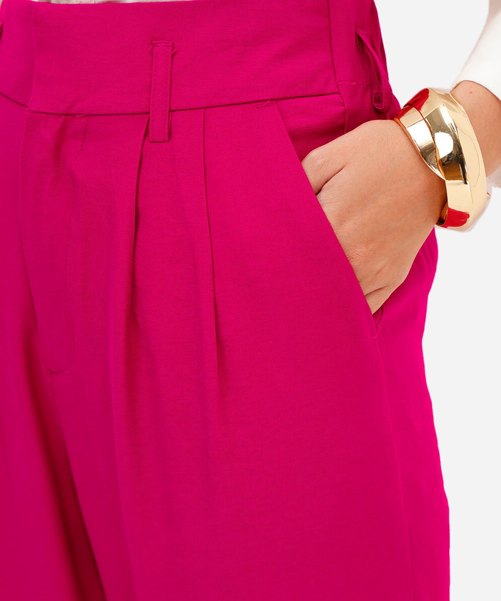 calça de alfaiataria feminina cós elástico rosa