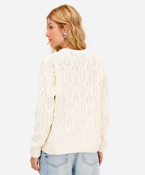 suéter feminino de tricot chenille texturizado off white