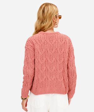 suéter feminino de tricot chenille texturizado rosa