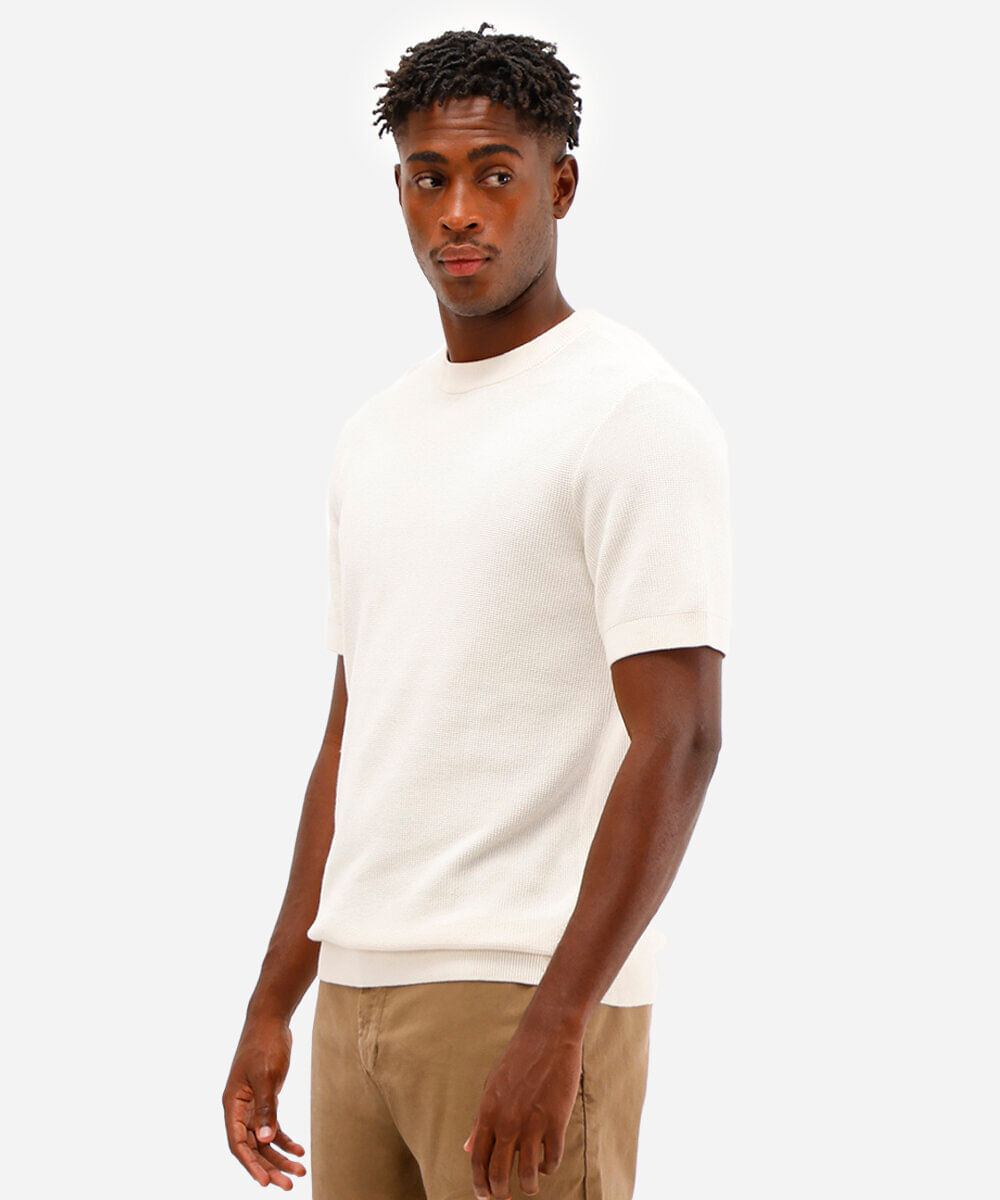 camiseta de tricot manga curta - kaki claro