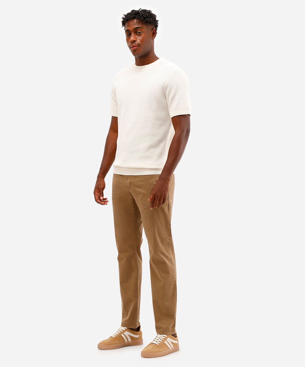 camiseta de tricot manga curta - kaki claro