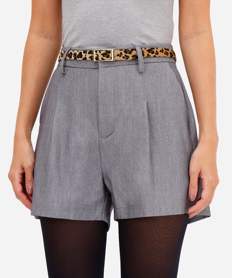 short de alfaiataria feminino com cinto cinza