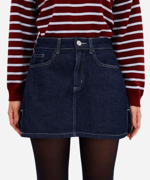 short saia feminino jeans com fendas azul