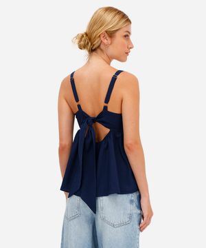 bata feminina com linho decote quadrado azul