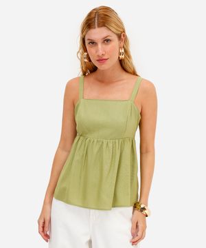 bata feminina com linho decote quadrado verde