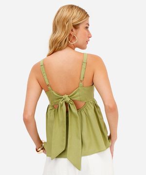 bata feminina com linho decote quadrado verde