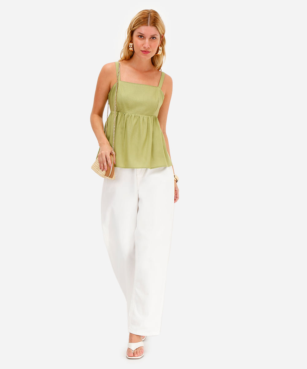 bata feminina com linho decote quadrado verde