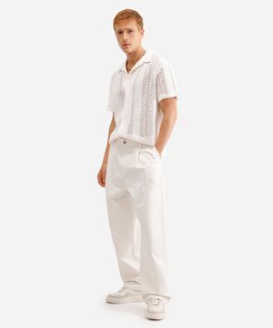 calça masculina de alfaiataria texturizada off white