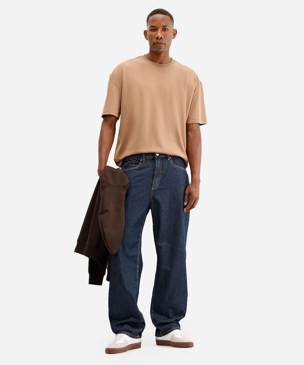 camiseta oversized masculina de algodão peruano marrom