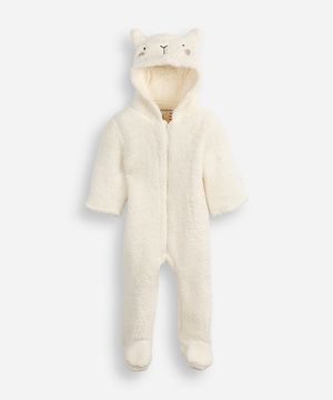 macacão longo de fleece infantil com capuz ovelhinha off white