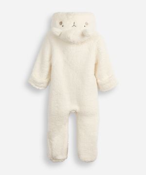 macacão longo de fleece infantil com capuz ovelhinha off white