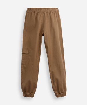 calça jogger juvenil de sarja com bolso cargo marrom