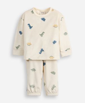 pijama longo infantil dinossauro off white