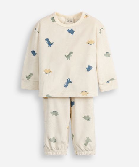 pijama longo infantil dinossauro off white