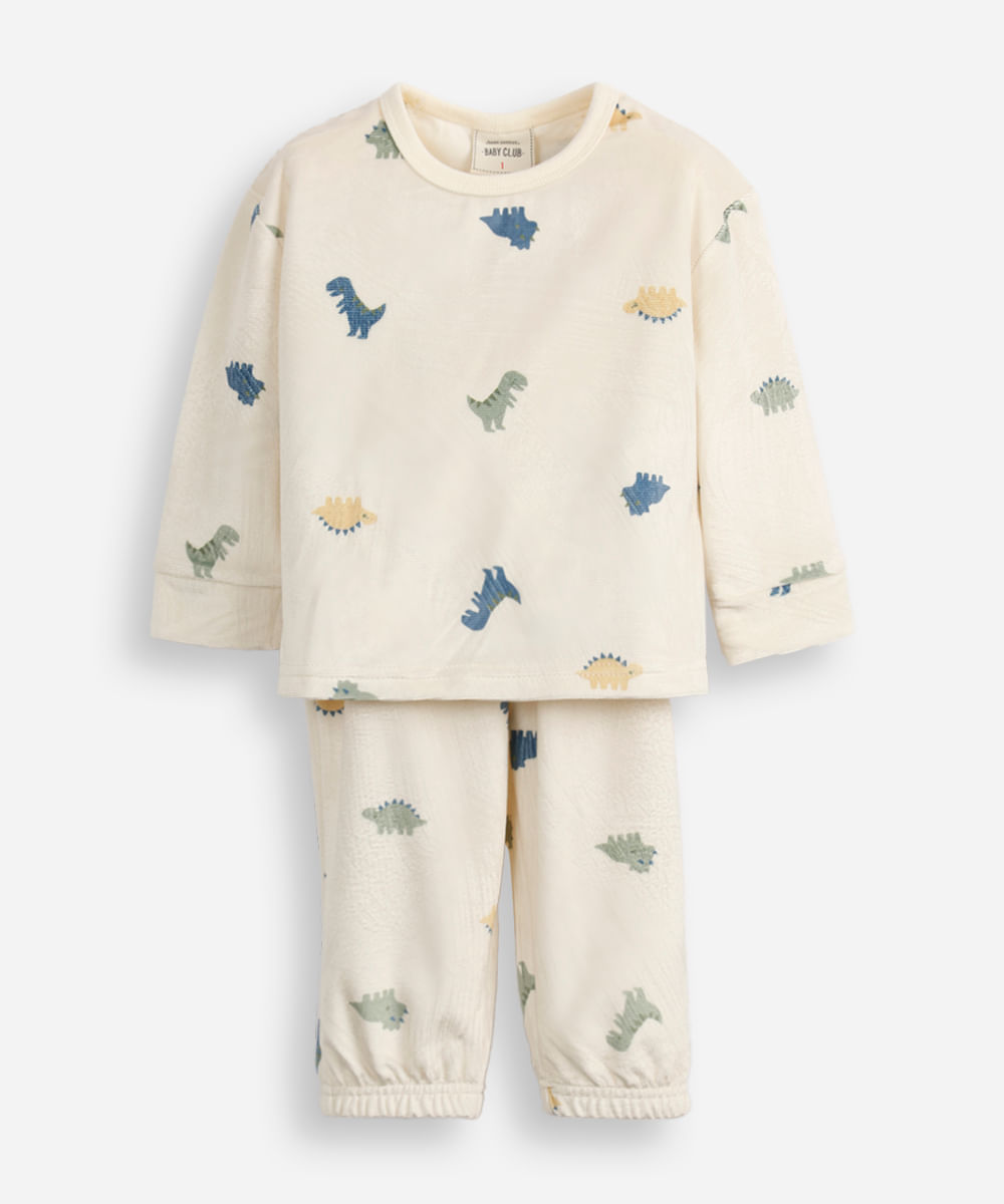 pijama longo infantil dinossauro off white