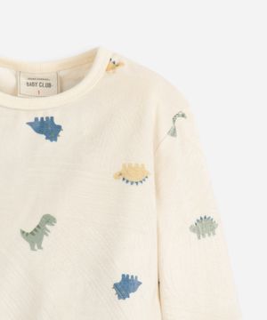 pijama longo infantil dinossauro off white