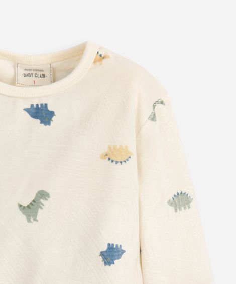 pijama longo infantil dinossauro off white