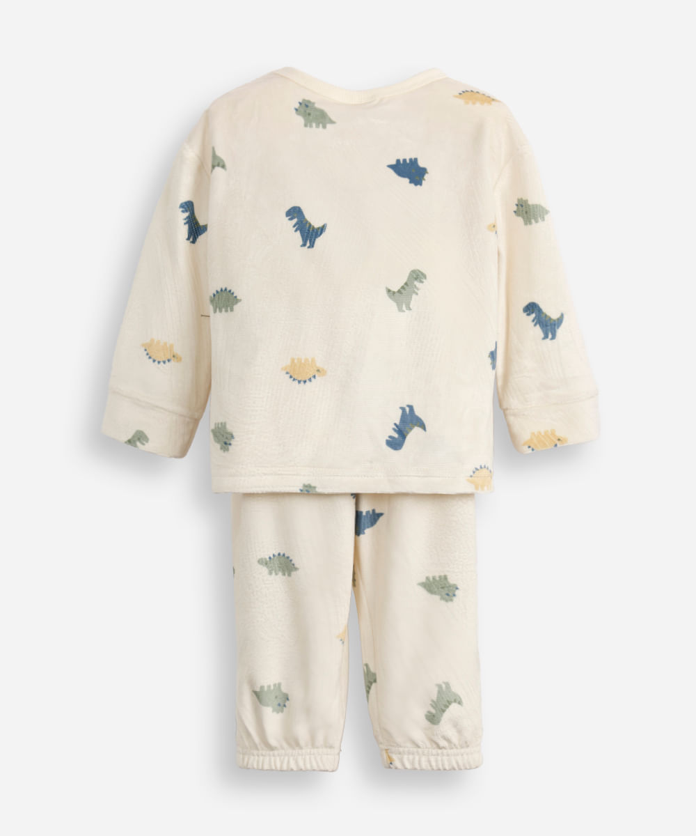 pijama longo infantil dinossauro off white