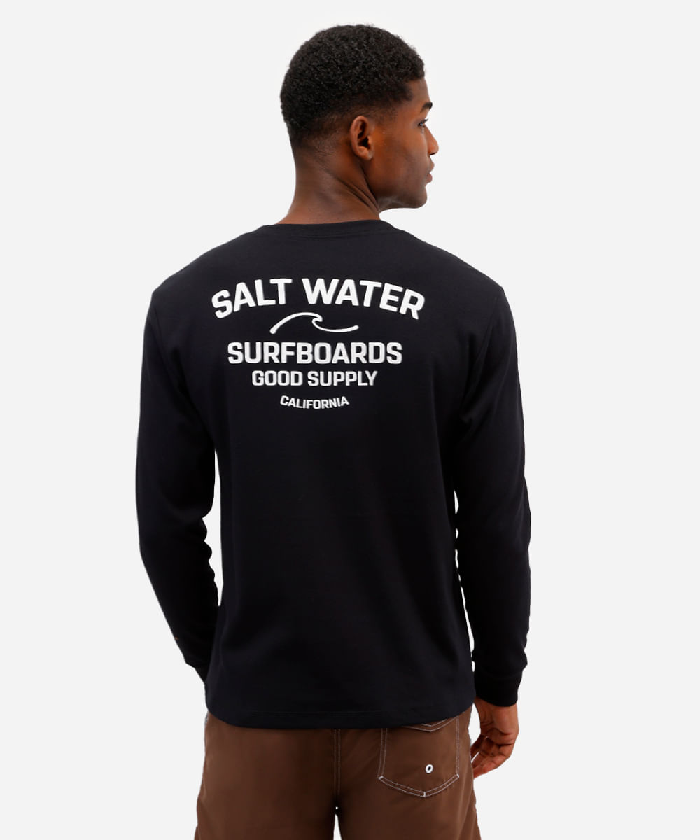camiseta masculina manga longa salt water preta