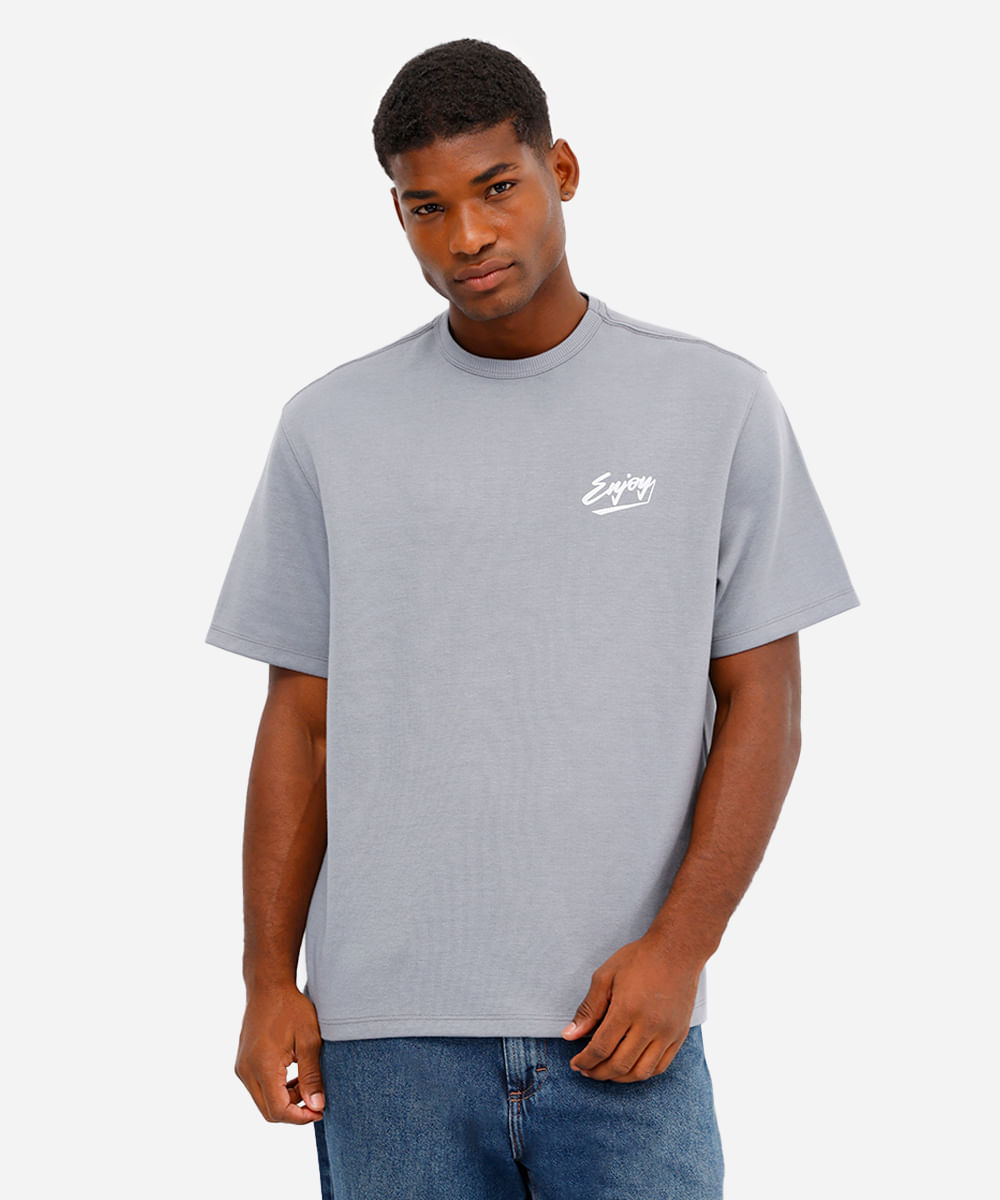 camiseta masculina de algodão enjoy - azul