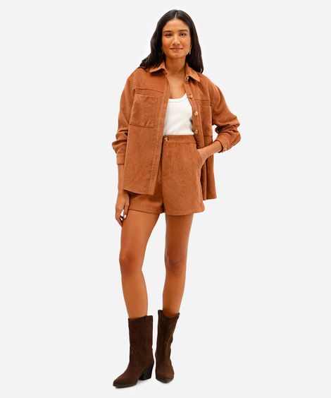 short feminino veludo cotelê com fendas bege