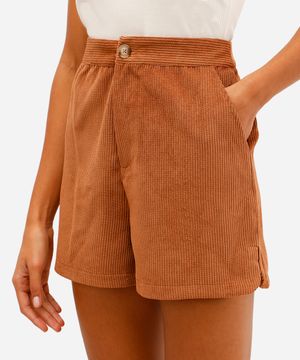short feminino veludo cotelê com fendas bege