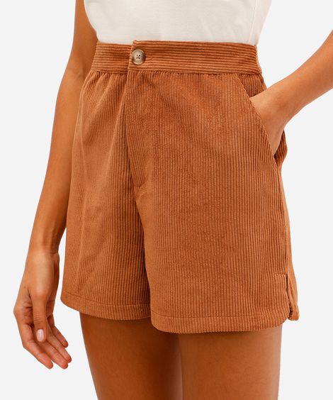 short feminino veludo cotelê com fendas bege
