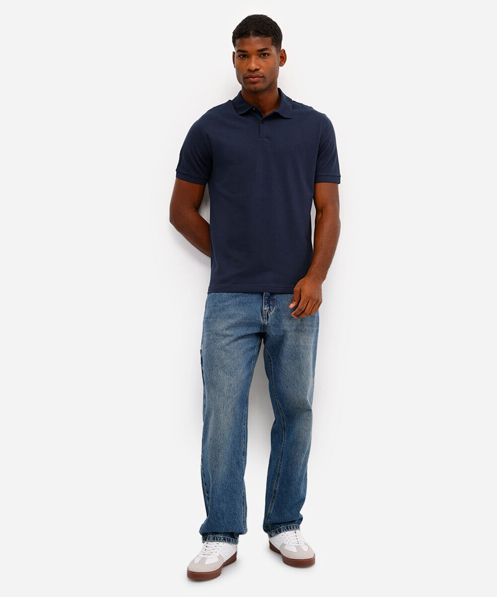 polo básica manga curta azul