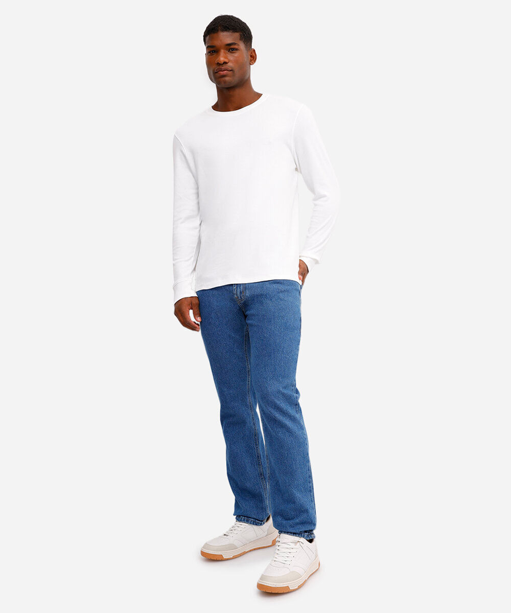 camiseta de algodão peruano bold manga longa branca