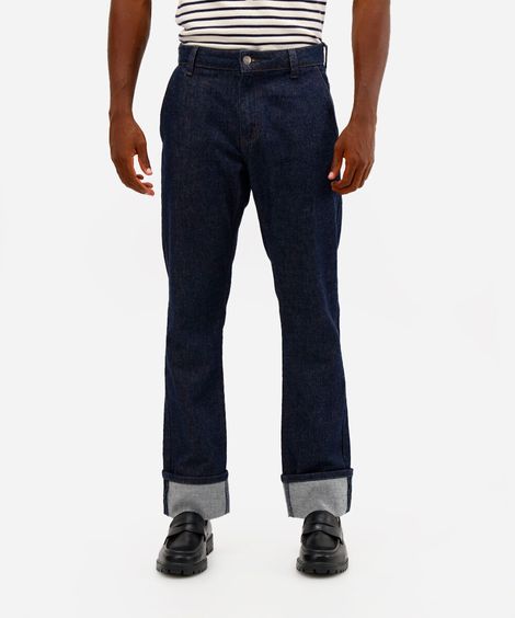 calça reta masculina jeans azul