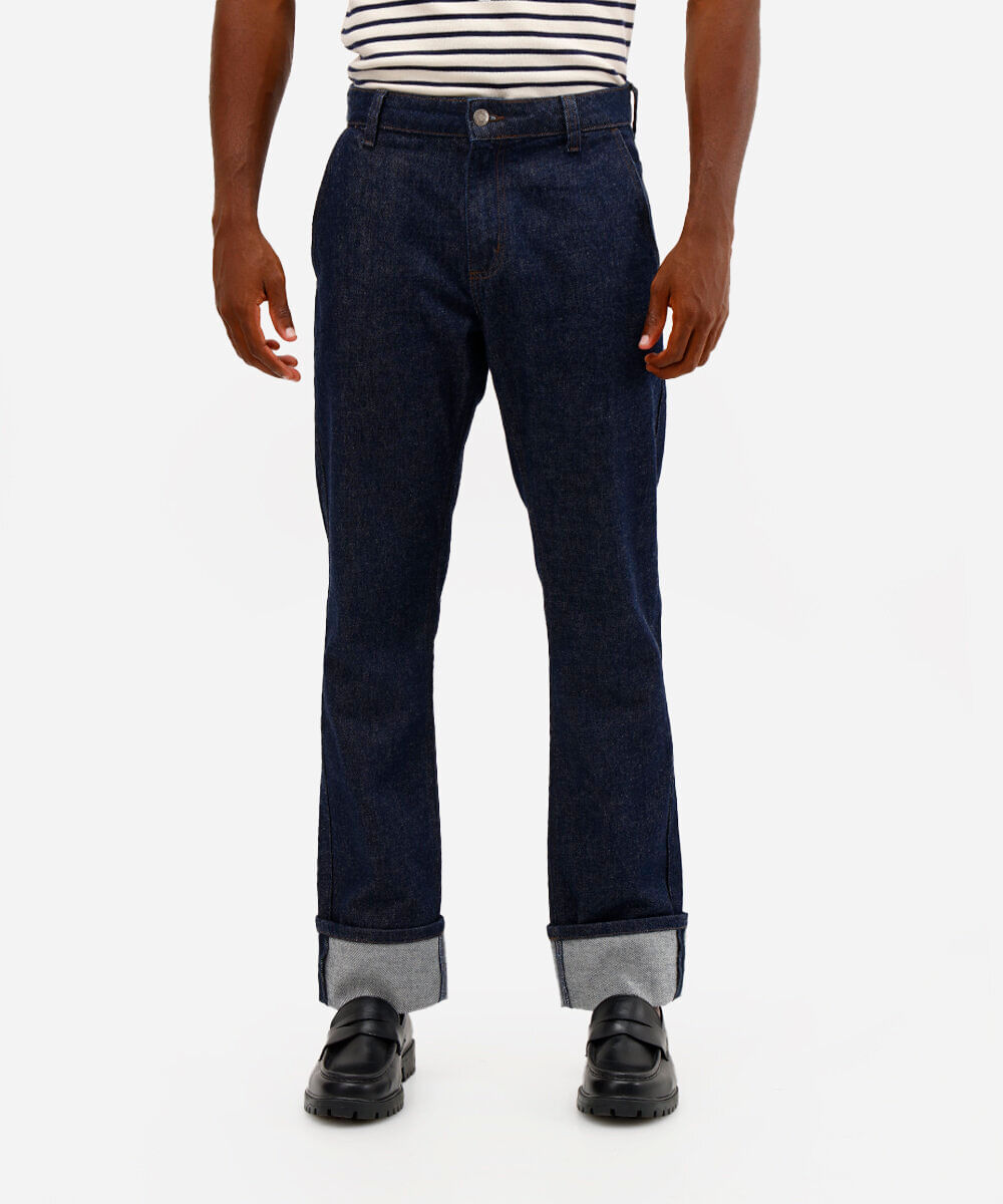 calça reta masculina jeans azul