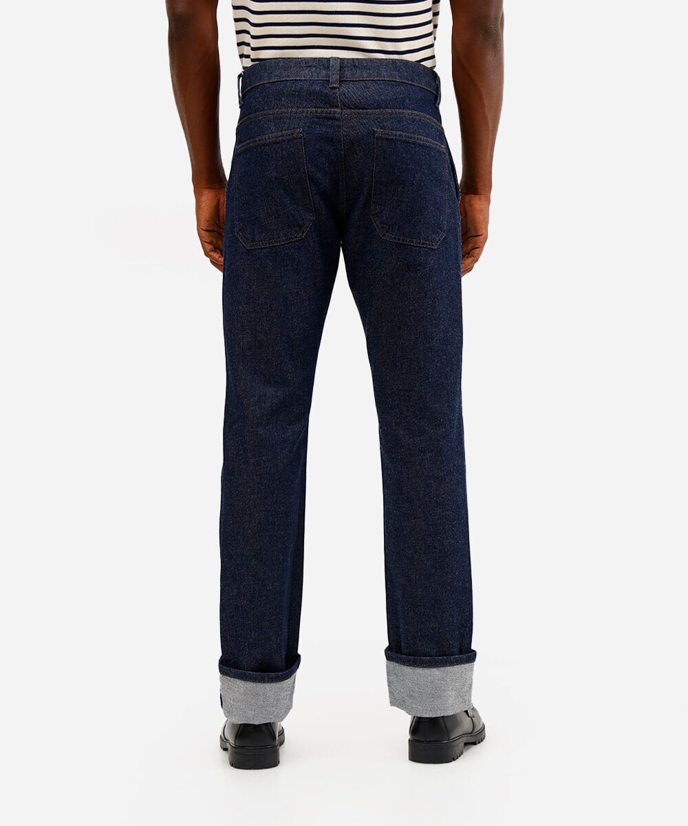 calça reta masculina jeans azul