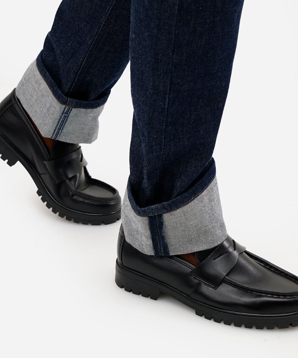 calça reta masculina jeans azul