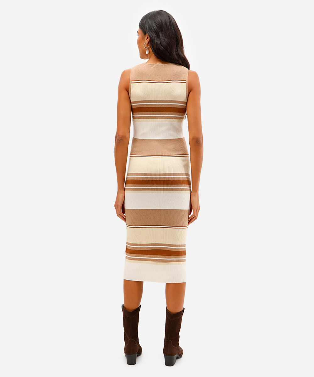 vestido midi feminino de tricot listrado marrom