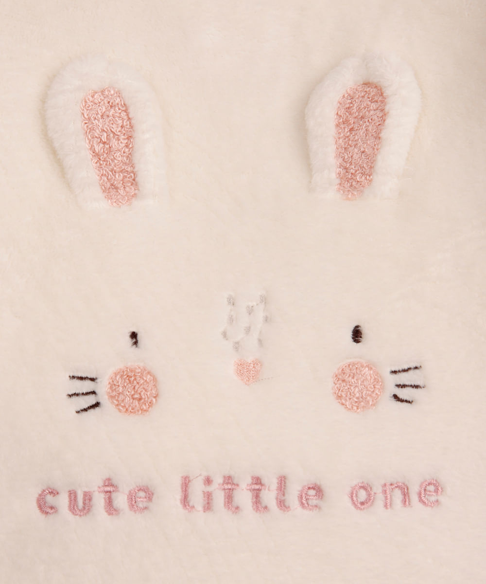 conjunto infantil longo de fleece coelhinho off white